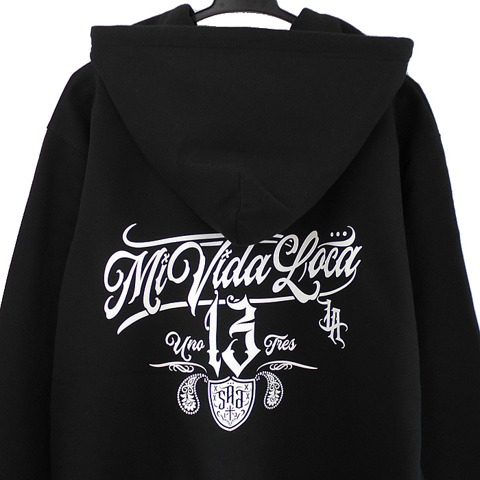clothimg ジップアップパーカー zipup hoody mi vida loca cholo chola ロサンゼルス ウエストコーストファッション チカーノ ストリートファッション gangsta ヒップホップ